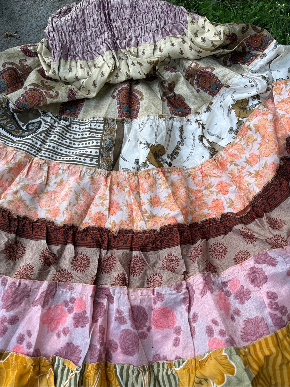 Bohemian Tiered Midi Dress in Lavender and Cream - Picture 9 of 10